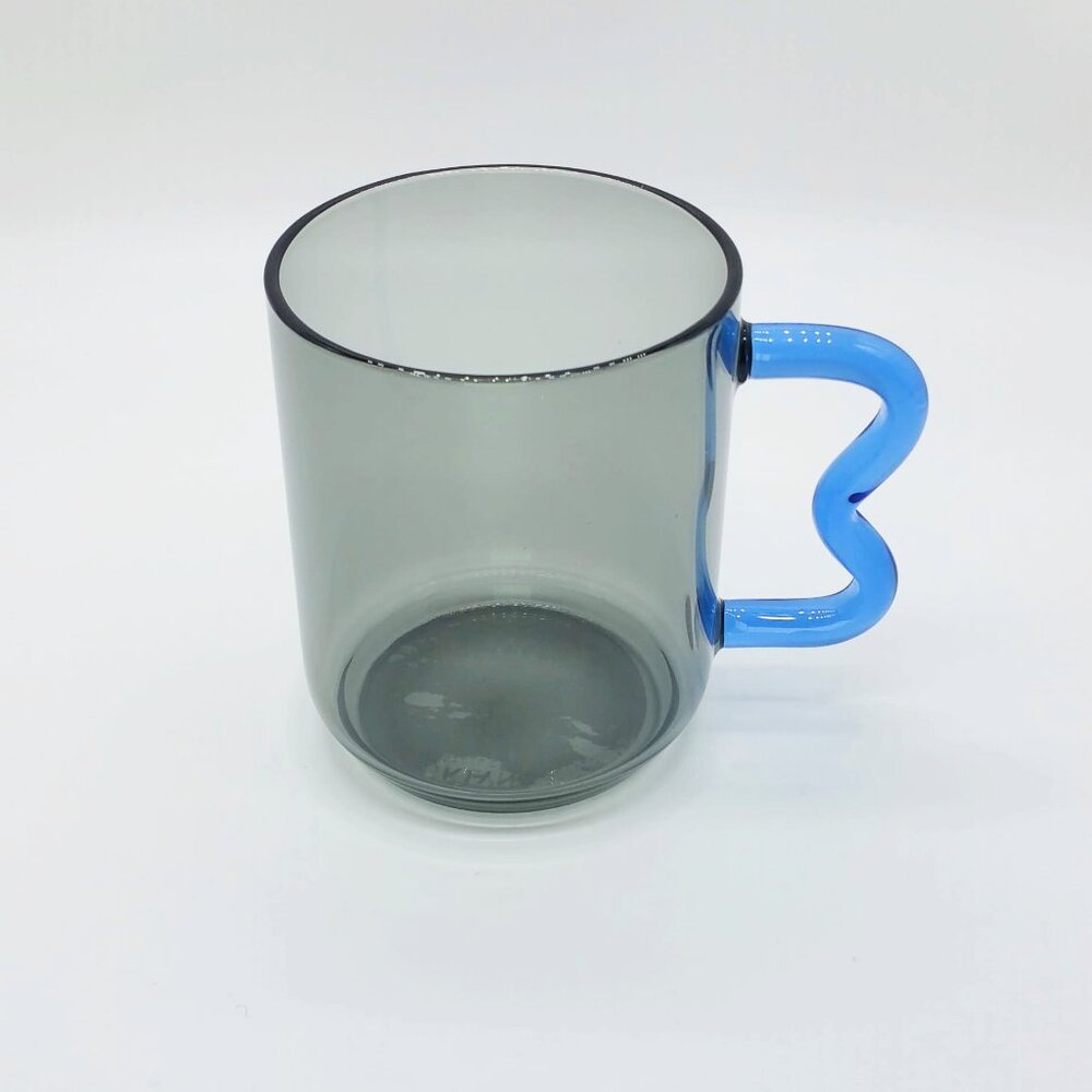 Squiggle Glass Mug Grey Blue for Tea Coffee 14.5oz Gift